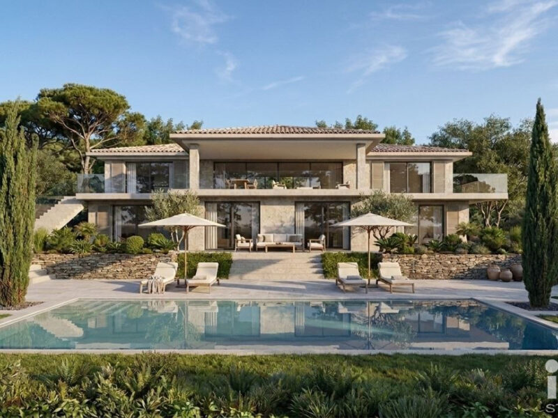 Perspective 3D extérieure d'une villa contemporaine à Grimaud, permis de construire